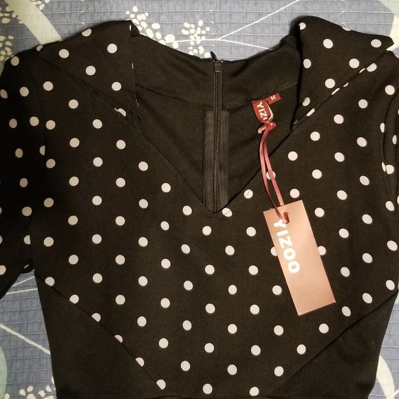 YIZOO Black Polka Dot Dress - Size: Medium - Picture 3 of 6